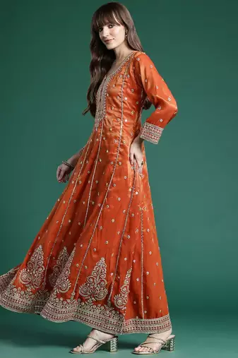 Ethnic Motifs Embroidered Sequinned Kurta with Trousers & With Dupatta