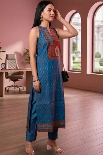 Women Ethnic Motifs Printed Regular Chanderi Silk Kurta with Trousers