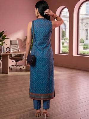 Women Ethnic Motifs Printed Regular Chanderi Silk Kurta with Trousers 3