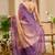 Purple shimmer printed zari saree with unstitched blouse piece.