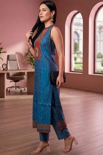 Women Ethnic Motifs Printed Regular Chanderi Silk Kurta with Trousers