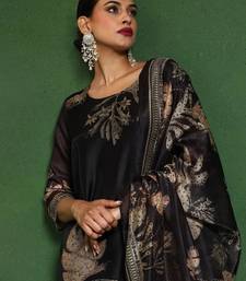 Floral Embroidered Thread Work Chanderi Silk Kurta with Trousers & Dupatta
