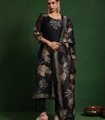 Floral Embroidered Thread Work Chanderi Silk Kurta with Trousers & Dupatta