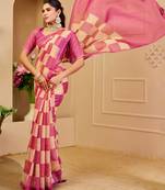 Pink shimmer printed zari saree with unstitched blouse piece.
