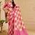Pink shimmer printed zari saree with unstitched blouse piece.
