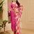 Pink shimmer printed zari saree with unstitched blouse piece.