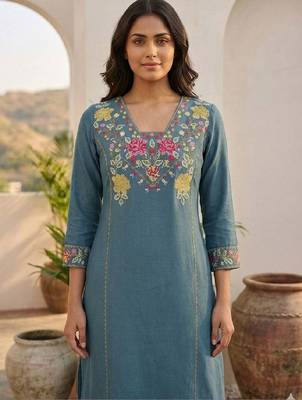 Women Floral Embroidered Regular Thread Work Kurta with Palazzos 7