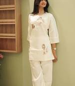 Ivory Hand-Embroidered Silk Co-Ord Set  Shimmer Fabric & Motif Detailing  Jaipur 