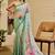 Turquoise shimmer printed zari saree with unstitched blouse piece.