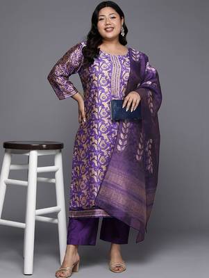 Women Ethnic Motifs Regular Chanderi Silk Kurta with Trousers & With Dupatta 1