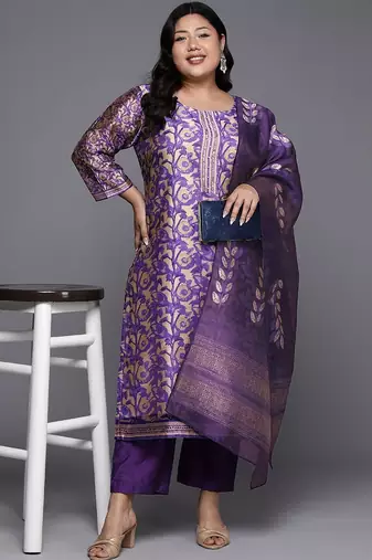 Women Ethnic Motifs Regular Chanderi Silk Kurta with Trousers & With Dupatta
