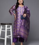 Women Ethnic Motifs Regular Chanderi Silk Kurta with Trousers & With Dupatta