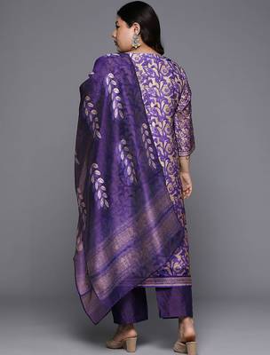 Women Ethnic Motifs Regular Chanderi Silk Kurta with Trousers & With Dupatta 2