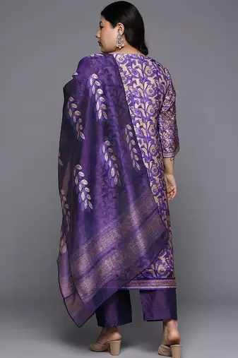 Women Ethnic Motifs Regular Chanderi Silk Kurta with Trousers & With Dupatta