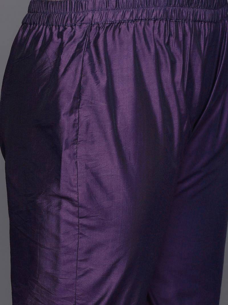 Women Ethnic Motifs Regular Chanderi Silk Kurta with Trousers & With Dupatta