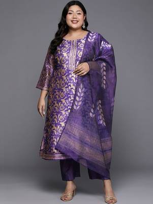 Women Ethnic Motifs Regular Chanderi Silk Kurta with Trousers & With Dupatta 4