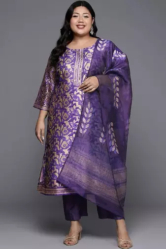 Women Ethnic Motifs Regular Chanderi Silk Kurta with Trousers & With Dupatta