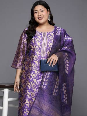 Women Ethnic Motifs Regular Chanderi Silk Kurta with Trousers & With Dupatta 5
