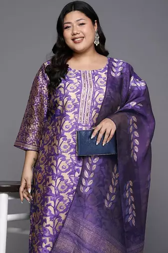 Women Ethnic Motifs Regular Chanderi Silk Kurta with Trousers & With Dupatta