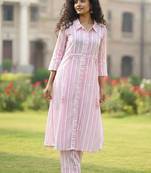 Women Striped Regular Kurta with Trousers