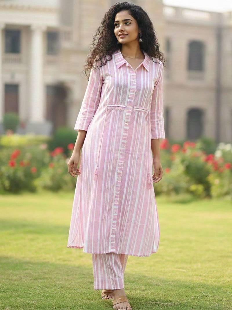 Women Striped Regular Kurta with Trousers