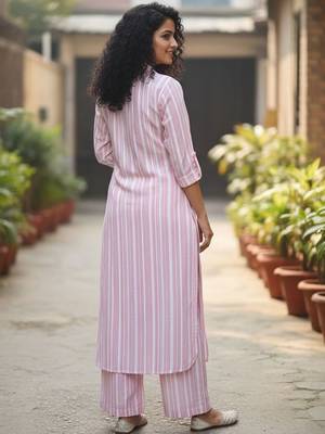 Women Striped Regular Kurta with Trousers 2