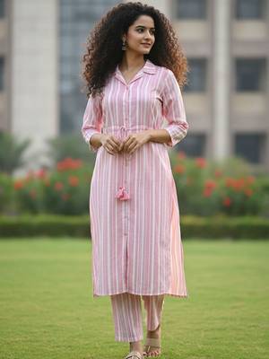 Women Striped Regular Kurta with Trousers 3