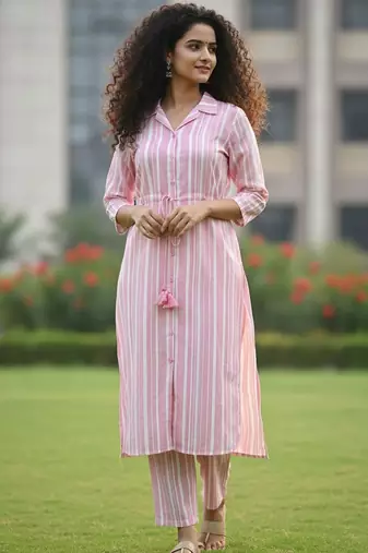 Women Striped Regular Kurta with Trousers