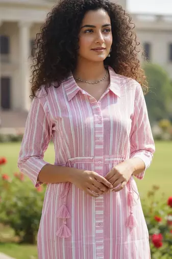 Women Striped Regular Kurta with Trousers
