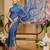 Blue shimmer printed zari saree with unstitched blouse piece.