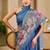 Blue shimmer printed zari saree with unstitched blouse piece.