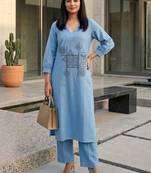 Women Embroidered Regular Thread Work Kurta with Trousers
