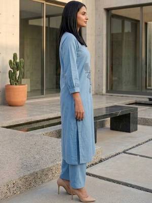 Women Embroidered Regular Thread Work Kurta with Trousers 2