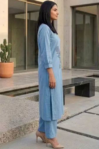 Women Embroidered Regular Thread Work Kurta with Trousers