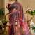 Multi color shimmer printed zari saree with unstitched blouse piece.