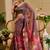 Multi color shimmer printed zari saree with unstitched blouse piece.