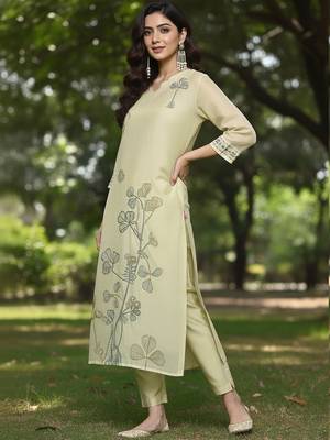 Women Floral Embroidered Thread Work Chanderi Cotton Kurta with Trousers & Dupatta 3