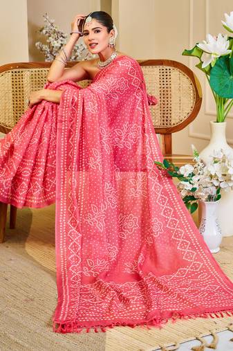 Gajari shimmer printed zari saree with unstitched blouse piece.