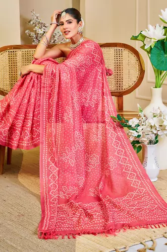 Gajari shimmer printed zari saree with unstitched blouse piece.