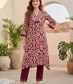 Women Printed Regular Thread Work Pure Cotton Kurta with Trousers