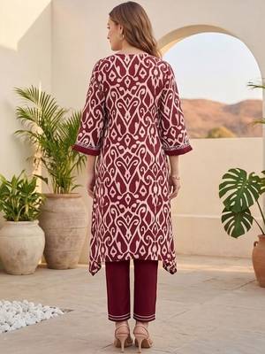 Women Printed Regular Thread Work Pure Cotton Kurta with Trousers 2