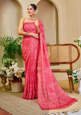 Gajari shimmer printed zari saree with unstitched blouse piece. 5