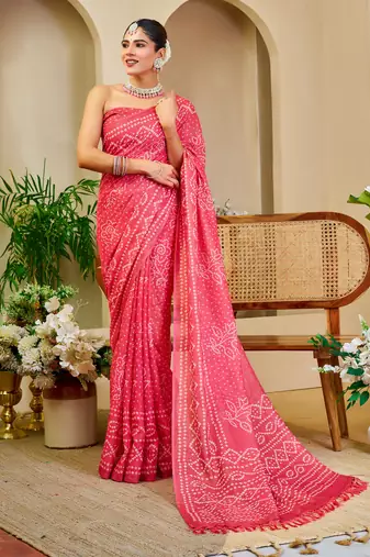 Gajari shimmer printed zari saree with unstitched blouse piece.