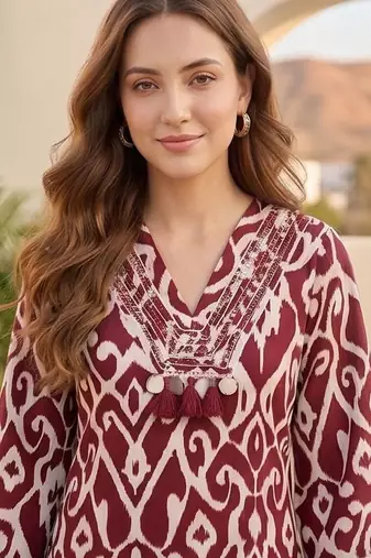 Women Printed Regular Thread Work Pure Cotton Kurta with Trousers