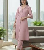 Women Regular Silk Crepe Kurta with Trousers