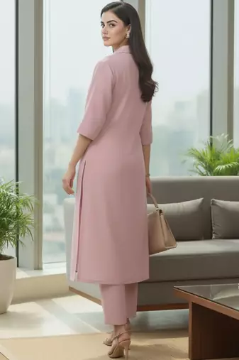 Women Regular Silk Crepe Kurta with Trousers