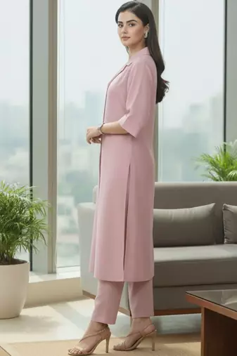 Women Regular Silk Crepe Kurta with Trousers