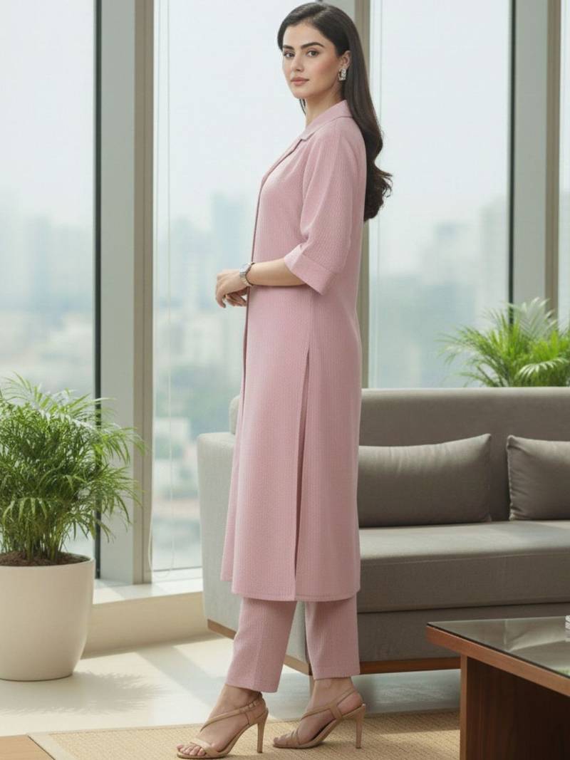 Women Regular Silk Crepe Kurta with Trousers