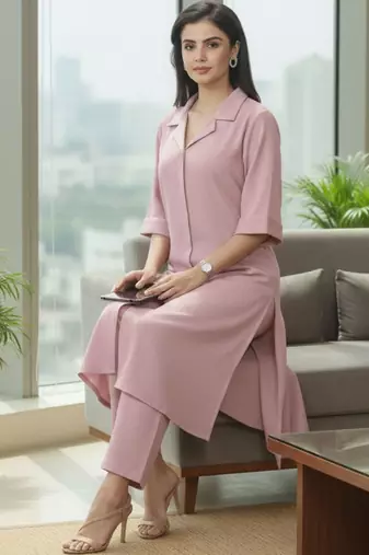 Women Regular Silk Crepe Kurta with Trousers