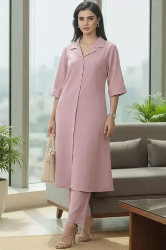 Women Regular Silk Crepe Kurta with Trousers